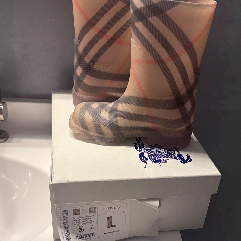 Burberry Beige and Black Checkered Boots
